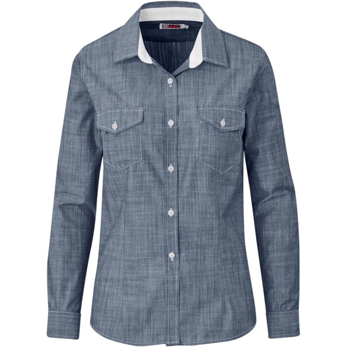 Ladies Long Sleeve Windsor Shirt - Navy - Image 1