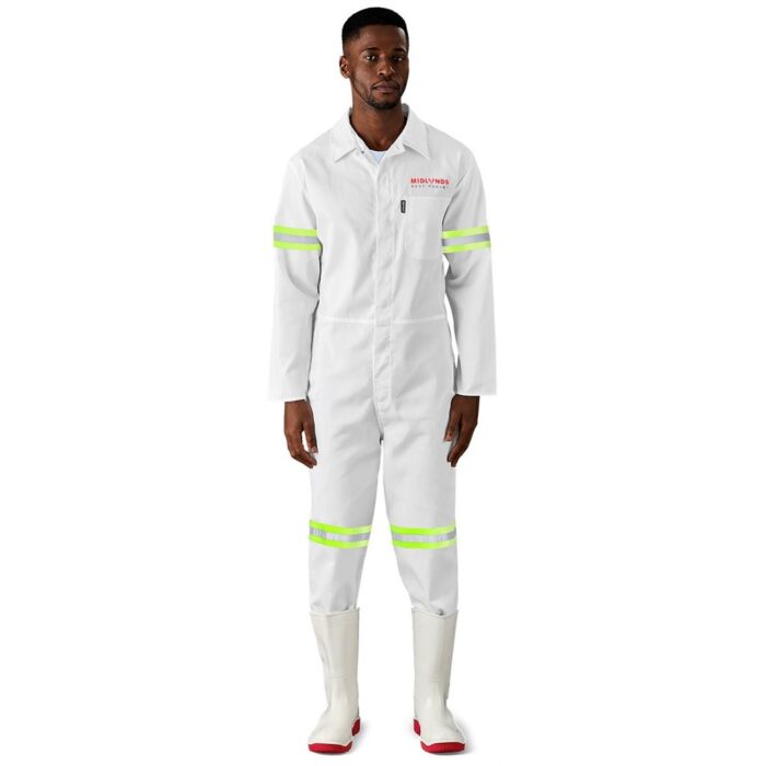 Safety Polycotton Boiler Suit - Reflective Arms Legs & Back - Yellow Tape - Image 2