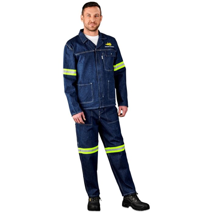 Cast Premium 100% Cotton Denim Jacket - Reflective Arms - Yellow Tape - Image 4