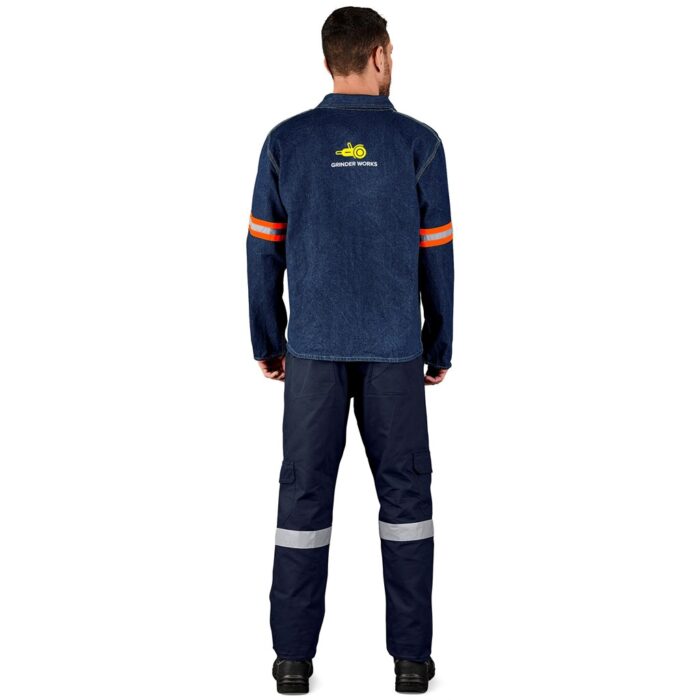 Cast Premium 100% Cotton Denim Jacket - Reflective Arms - Orange Tape - Image 7