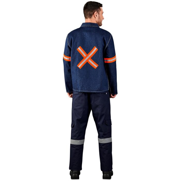 Cast Premium 100% Cotton Denim Jacket - Reflective Arms & Back - Orange Tape - Image 6