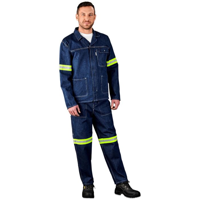 Cast Premium 100% Cotton Denim Pants - Reflective Legs - Yellow Tape - Image 4