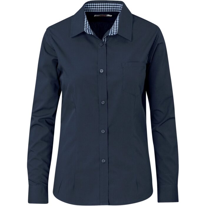 Ladies Long Sleeve Warrington Shirt - Navy - Image 1