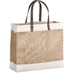 Okiyo Reza Jute & Cotton Tote with Leather Handles - Image 4