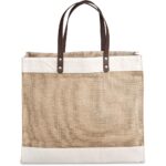 Okiyo Reza Jute & Cotton Tote with Leather Handles - Image 5