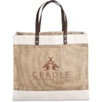 Okiyo Reza Jute & Cotton Tote with Leather Handles - Image 2