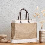 Okiyo Reza Jute & Cotton Tote with Leather Handles - Image 6