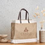 Okiyo Reza Jute & Cotton Tote with Leather Handles - Image 3