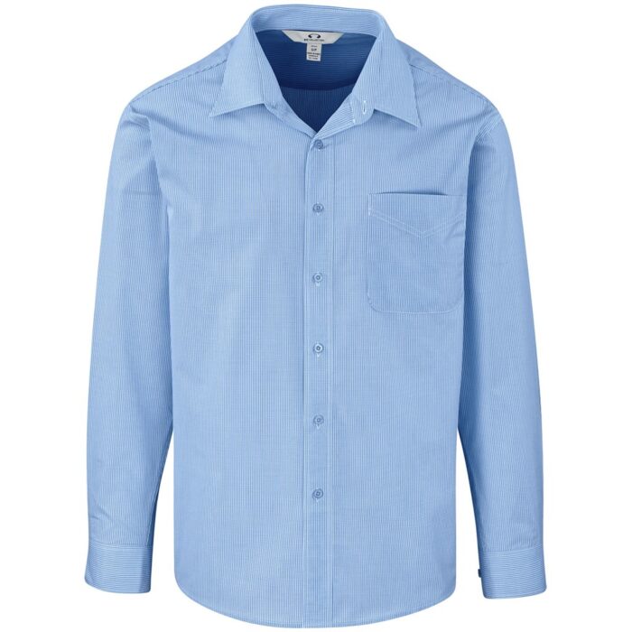 Mens Long Sleeve Micro Check Shirt - Light Blue - Image 1