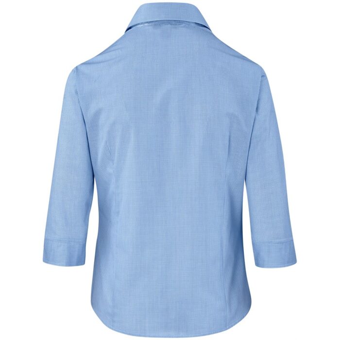 Ladies 3/4 Sleeve Micro Check Shirt - Light Blue - Image 2