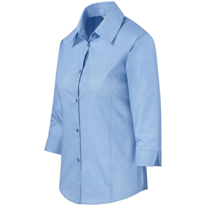 Ladies 3/4 Sleeve Micro Check Shirt - Light Blue - Image 3