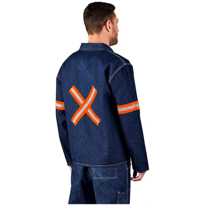 Cast Premium 100% Cotton Denim Jacket - Reflective Arms & Back - Orange Tape - Image 1