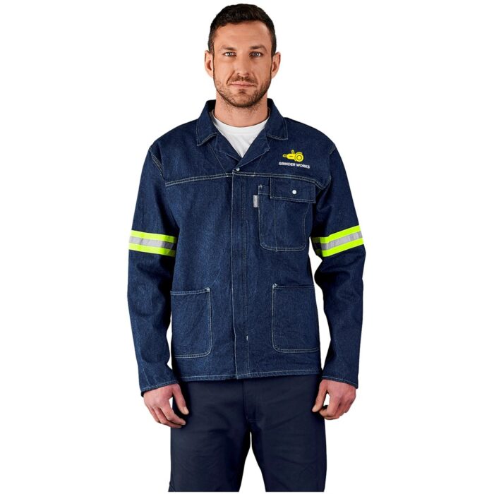 Cast Premium 100% Cotton Denim Jacket - Reflective Arms - Yellow Tape - Image 1