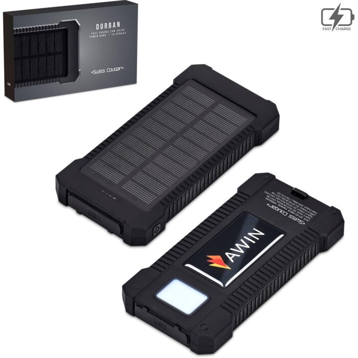 Swiss Cougar Durban Fast Charge 20W Solar Power Bank -10000mAh - Image 1