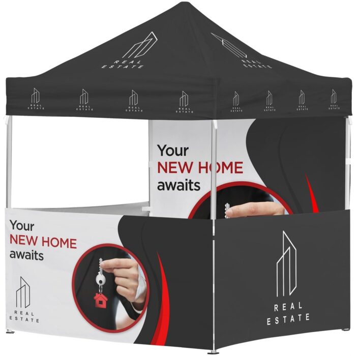 Ovation Sublimated Gazebo 2m X 2m Petite Frame - 3 Half-Wall Skins - 1 Full Wall Skin - Image 1