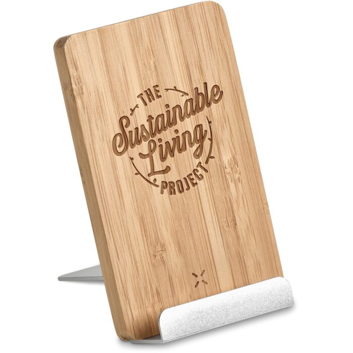 Okiyo Hakka Bamboo & Recycled Aluminium Wireless Charging Phone Stand - Image 2