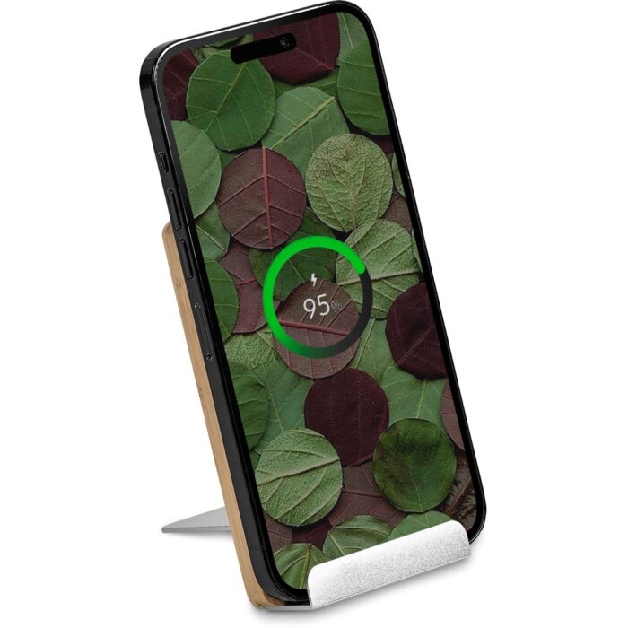 Okiyo Hakka Bamboo & Recycled Aluminium Wireless Charging Phone Stand - Image 8
