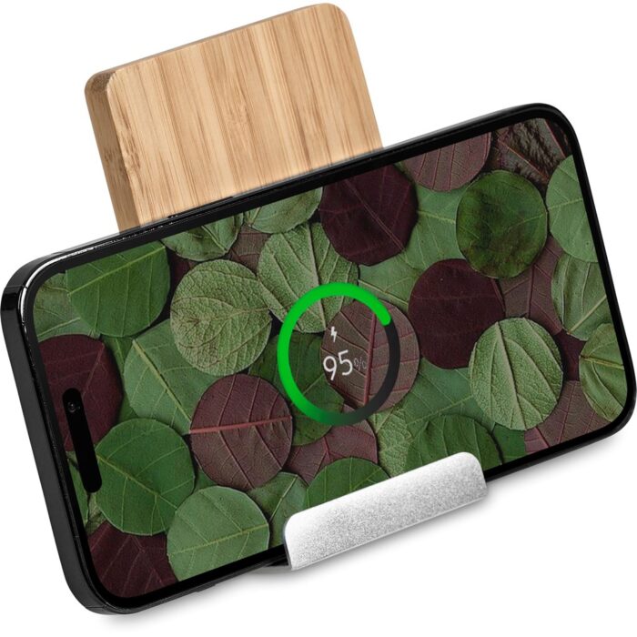 Okiyo Hakka Bamboo & Recycled Aluminium Wireless Charging Phone Stand - Image 10