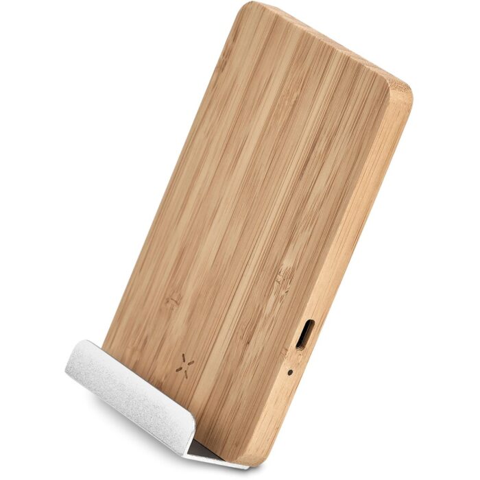 Okiyo Hakka Bamboo & Recycled Aluminium Wireless Charging Phone Stand - Image 4