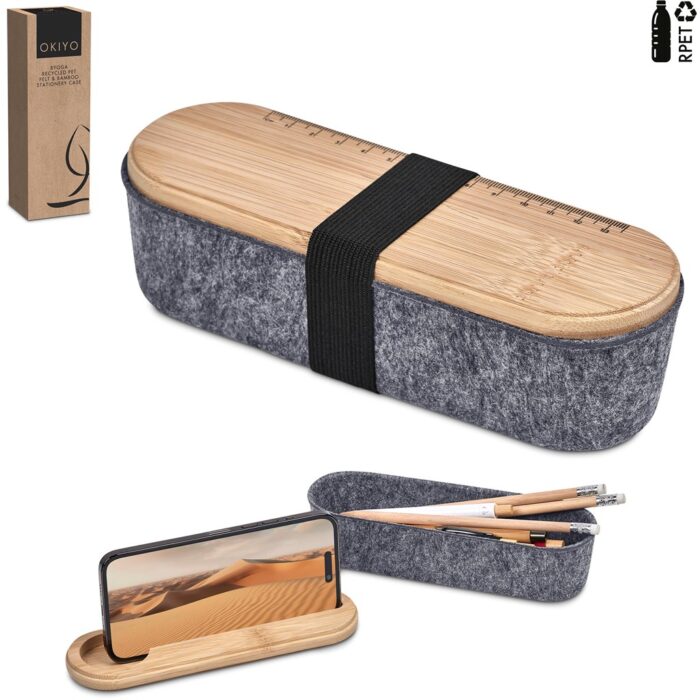 Okiyo Byoga Recycled PET Felt & Bamboo Stationery Case - Image 4